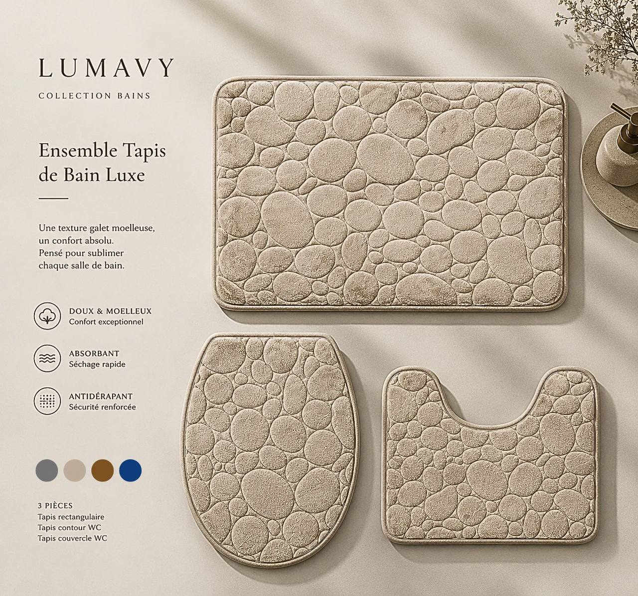 Ensemble Tapis de Bain Luxe — Beige Taupe